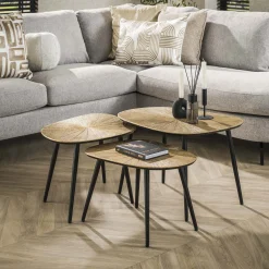 Retro Couchtisch Set Ray Of Light Metall Bronze / Gold 3er Set Quadratisch