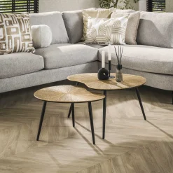 Retro Couchtisch Set Ray Of Light Metall Bronze / Gold 2er Set Nierenförmig