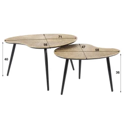 Retro Couchtisch Set Ray Of Light Metall Bronze / Gold 2er Set Nierenförmig