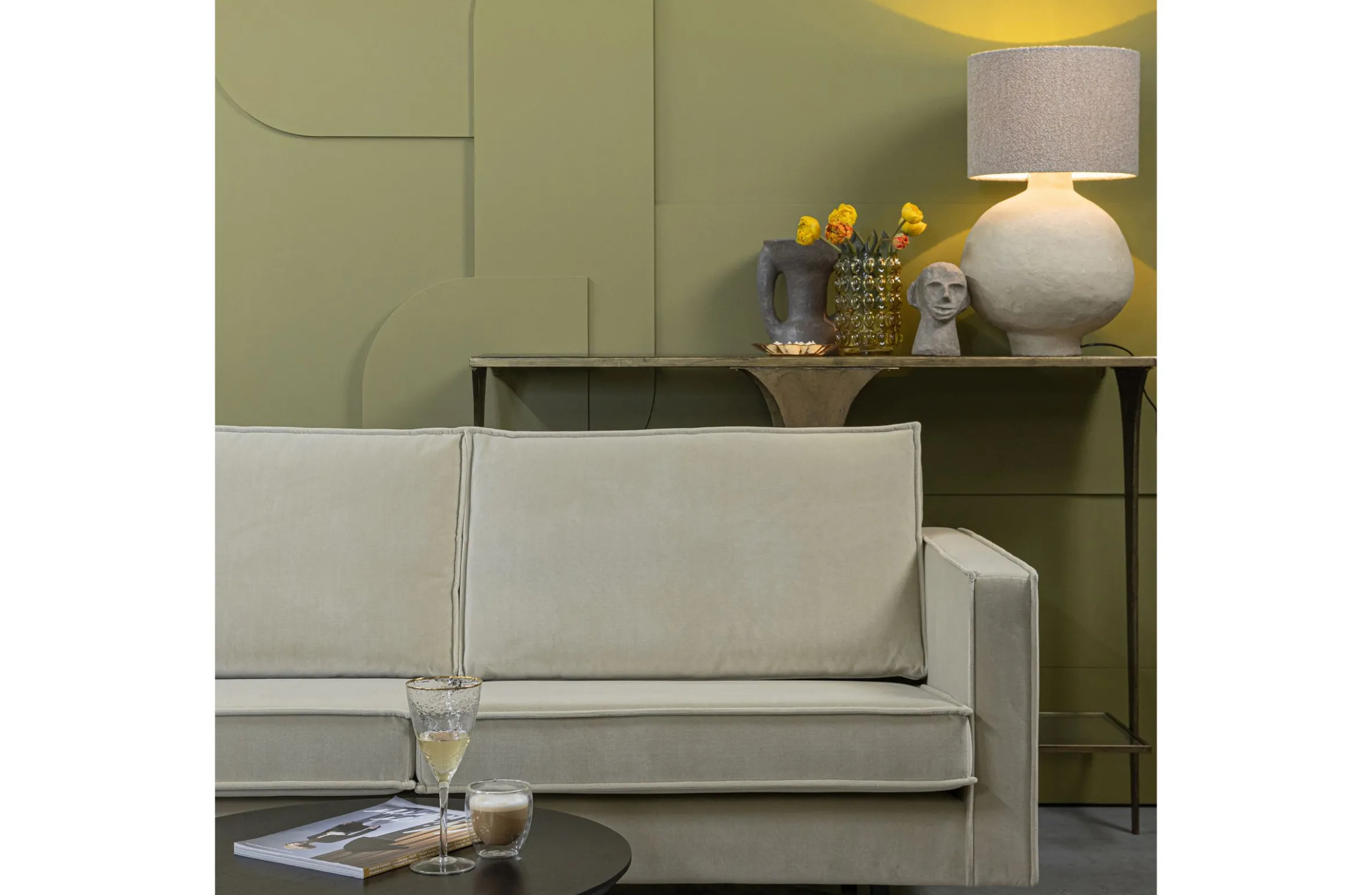 Retro Ecksofa Samt Rodeo 3-Sitzer Rechts oder Links 300/160 Pistazie Links