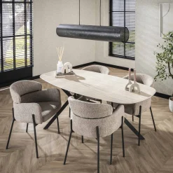 Retro Esstisch Arch 180 Travertin Keramik Metallbeine