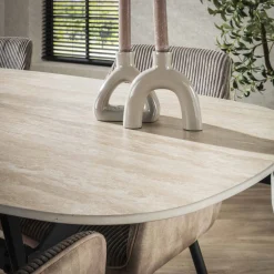 Retro Esstisch Arch 180 Travertin Keramik Metallbeine