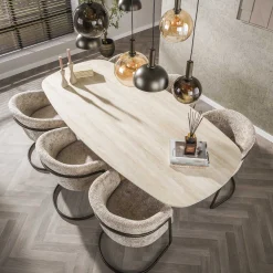 Retro Esstisch Centro 215 Travertin Keramik Eichenoptik