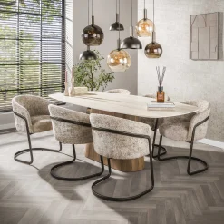 Retro Esstisch Centro 215 Travertin Keramik Eichenoptik