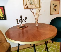 Retro Esstisch Denise Rund Messing Brass Walnussfarben Ø 90 cm