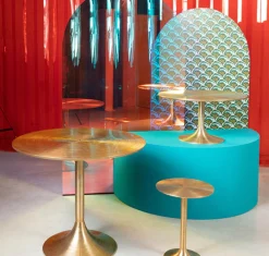 Retro Esstisch Hypnotising Metall Rund in Gold