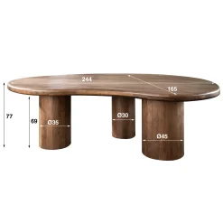 Retro Esstisch Konferenztisch Massivholz Sculpture Akazie Nierenform 240 cm