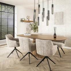 Retro Esstisch Mangoholz Wave 215 cm oval gerilltes konisches Bein