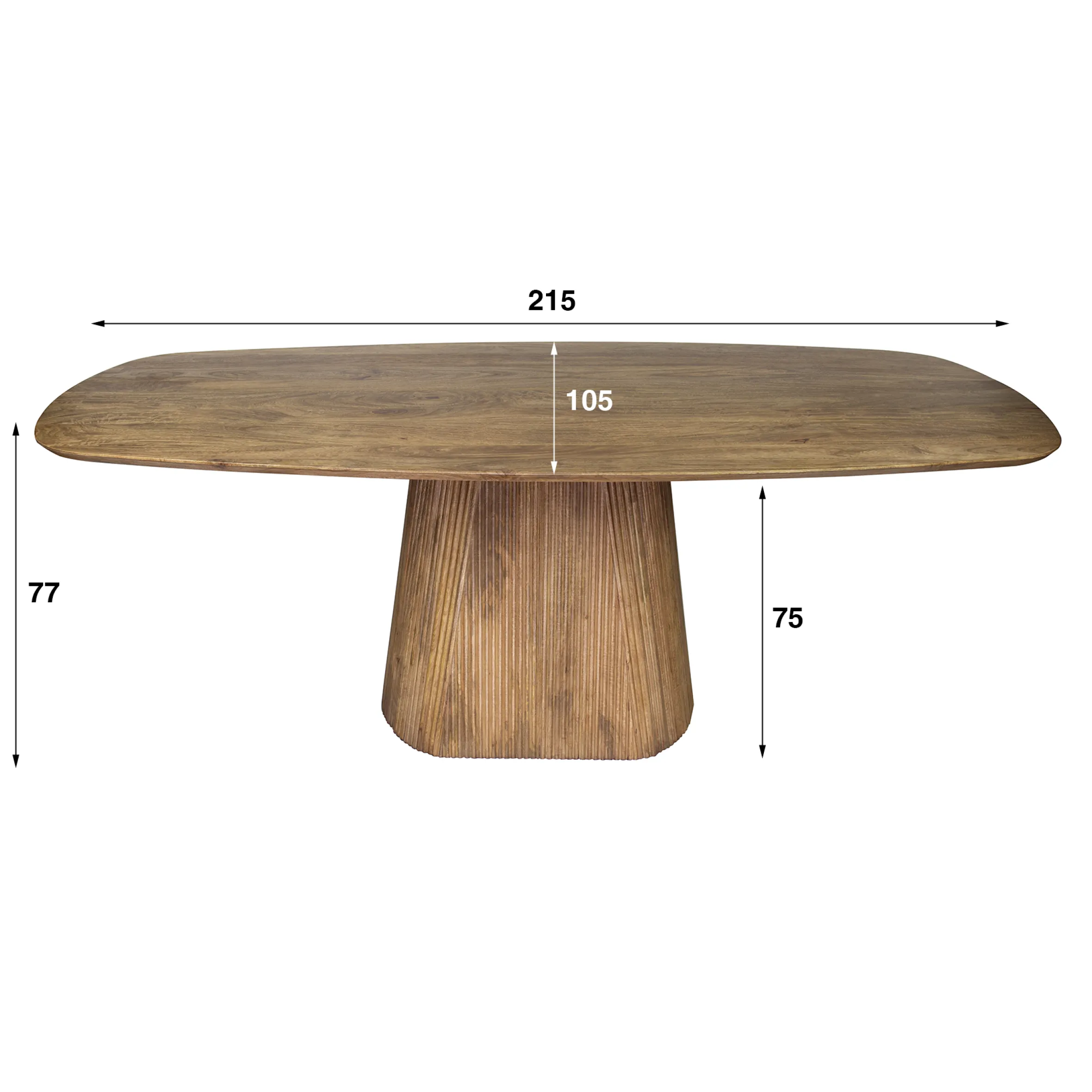 Retro Esstisch Mangoholz Wave 215 cm oval gerilltes konisches Bein