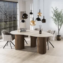 Retro Esstisch Romano 215 Travertin Keramik Nierenförmig