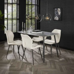 Retro Esstischstuhl Esszimmerstuhl Chevron Bouclé Weiß