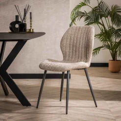 Retro Esstischstuhl Esszimmerstuhl Chevron Bouclé Sand