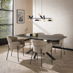 Retro Esszimmerstuhl Armlehnstuhl Bouclé Sand