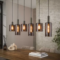 Retro Hängelampe Pendelleuchte Sepiora 6 flammig Glas Bronze