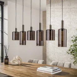 Retro Hängelampe Pendelleuchte Sepiora 6 flammig Glas Bronze