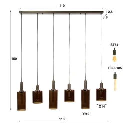 Retro Hängelampe Pendelleuchte Sepiora 6 flammig Glas Bronze