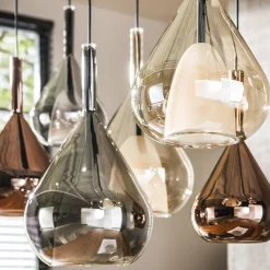 Retro Hängelampe Pendelleuchte 7 Wings Glas Bernstein Kupfer Chrom