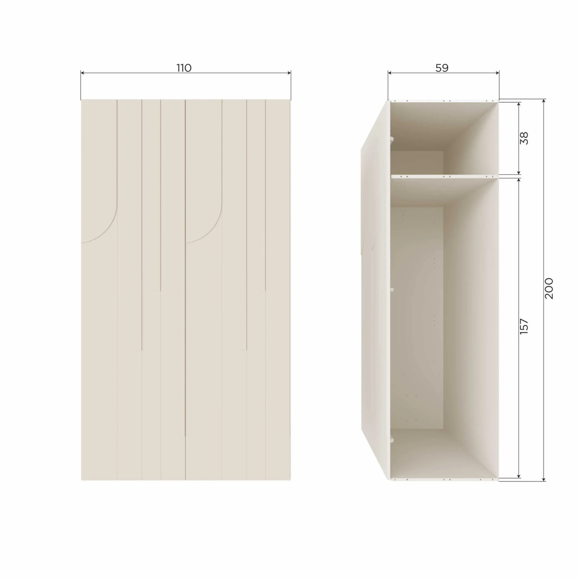Retro Kleiderschrank Schlafzimmerschrank Rain in Beige mit zwei Böden und einer Kleiderstange