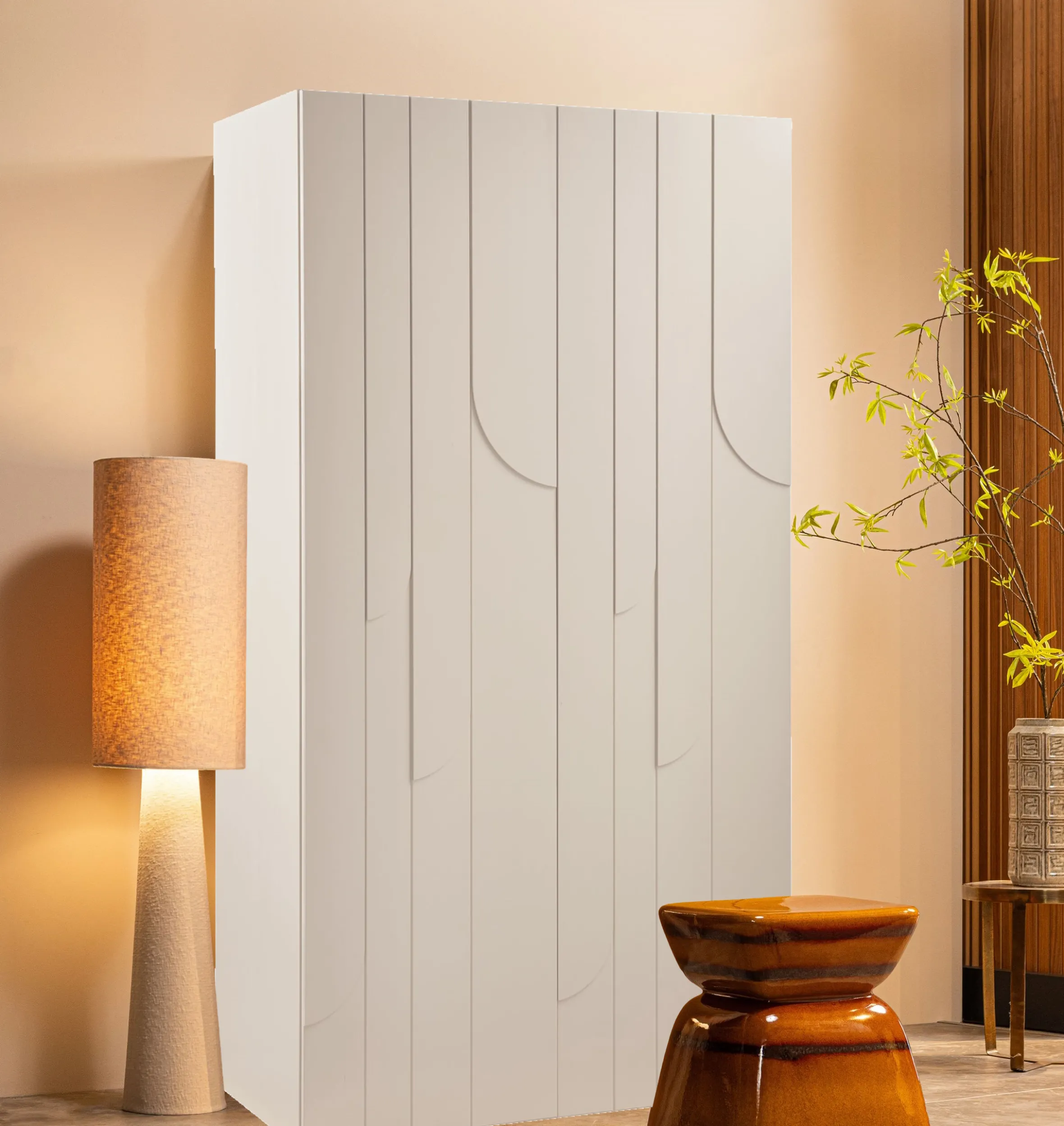 Retro Kleiderschrank Schlafzimmerschrank Rain in Beige mit fünf Böden