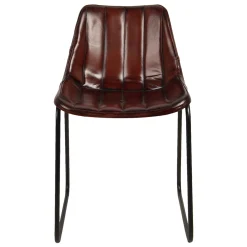 Retro Lederstuhl Esszimmerstuhl Brown Stripes Metall