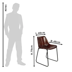 Retro Lederstuhl Esszimmerstuhl Brown Stripes Metall