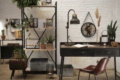 Retro Lederstuhl Esszimmerstuhl Brown Stripes Metall