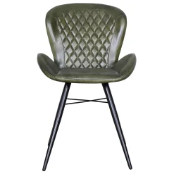Retro Lederstuhl Esszimmerstuhl Green Rautensteppung Metall