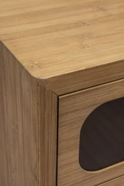 Retro Nachttisch Beistelltisch Caroun Bambus Rauchglas