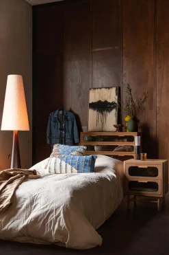 Retro Nachttisch Beistelltisch Caroun Bambus Rauchglas