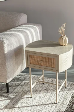 Retro Nachttisch Beistelltisch Amaya mit Rattangeflecht Beige