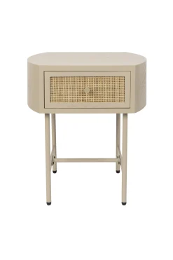 Retro Nachttisch Beistelltisch Amaya mit Rattangeflecht Beige