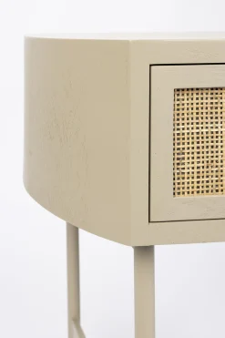 Retro Nachttisch Beistelltisch Amaya mit Rattangeflecht Beige