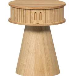 Retro Nachttisch Beistelltisch Karri Pappelholz rund