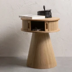 Retro Nachttisch Beistelltisch Karri Pappelholz rund