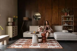 Retro Sofa Ecksofa Shelly Mélange Natur Stoff Metallbeine Rechts