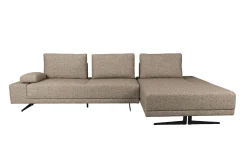 Retro Sofa Ecksofa Shelly Zimtbraun Natur Stoff Metallbeine Rechts
