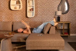 Retro Sofa Ecksofa Shelly Zimtbraun Natur Stoff Metallbeine Rechts