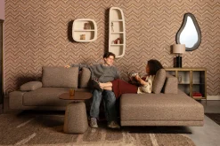 Retro Sofa Ecksofa Shelly Zimtbraun Natur Stoff Metallbeine Rechts