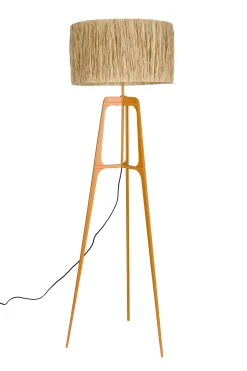 Retro Stehlampe Afra Metallgestell mit Bastschirm in orange