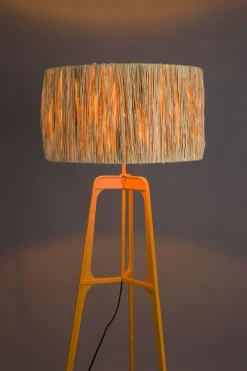 Retro Stehlampe Afra Metallgestell mit Bastschirm in orange