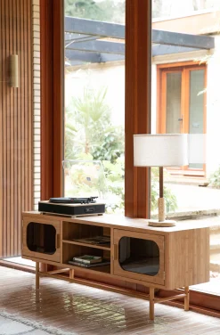 Retro TV-Board Sideboard Caroun Bambus Rauchglas