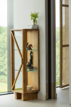 Retro Vitrine Kella Mangolzholz schmal Natur