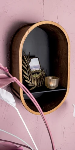 Retro Wandregal Holz Roundabout mit Metallboden