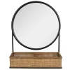 Retro Wandspiegel Industrial Round mit Rattan-Korb