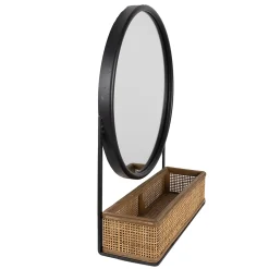 Retro Wandspiegel Industrial Round mit Rattan-Korb