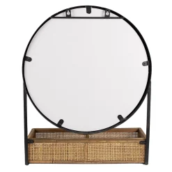 Retro Wandspiegel Industrial Round mit Rattan-Korb