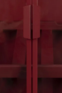 Retro Weinregal Barschrank Vitrine Mori Rot Rattangeflecht