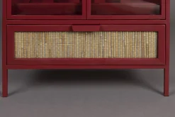 Retro Weinregal Barschrank Vitrine Mori Rot Rattangeflecht