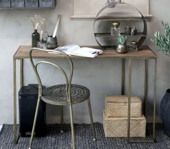 Schreibtisch Konsoltisch Industrial Boheme Metall Messing Holz