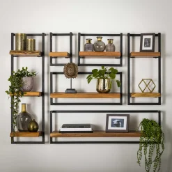 Set Wandregal Akazie Baumkante Edge Metall Groß